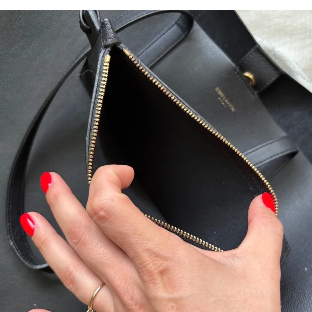 Saint Laurent Black Leather Tote and Matching Wallet